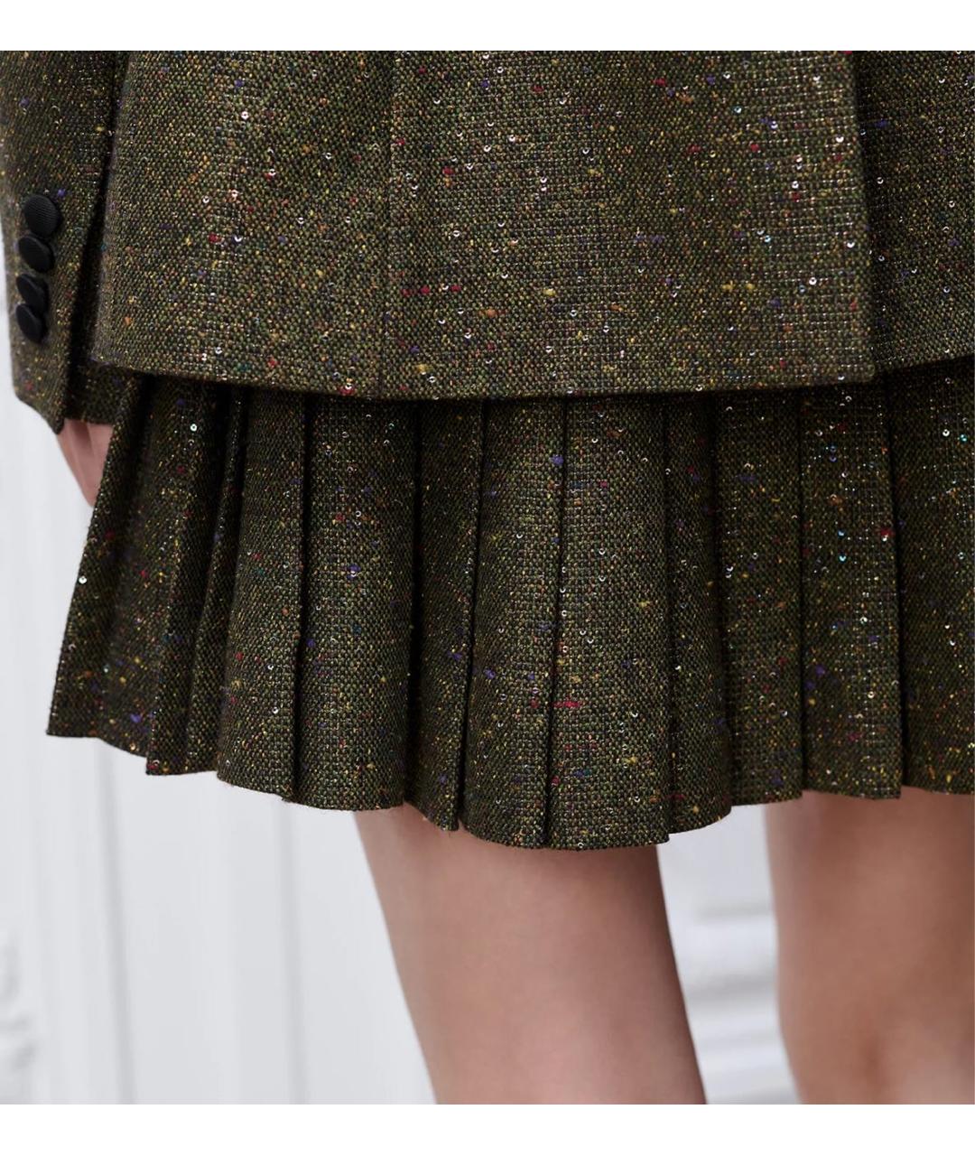 CHRISTIAN DIOR Хаки твидовая юбка мини, фото 3