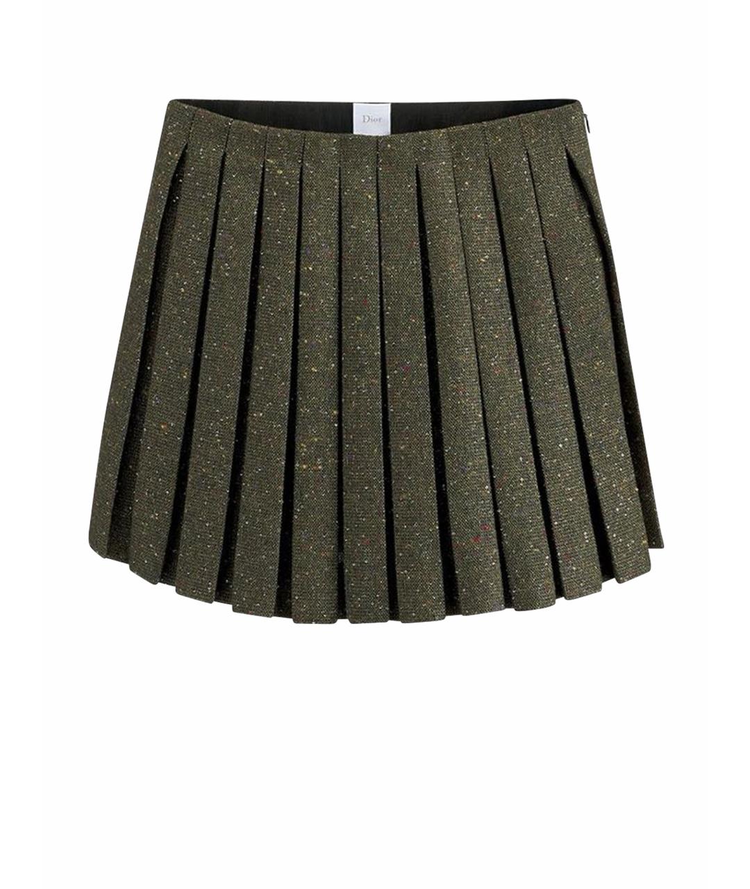 CHRISTIAN DIOR Хаки твидовая юбка мини, фото 1