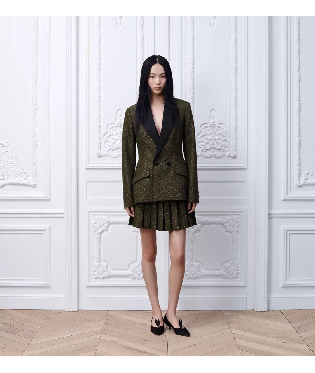 CHRISTIAN DIOR Хаки твидовая юбка мини, фото 2