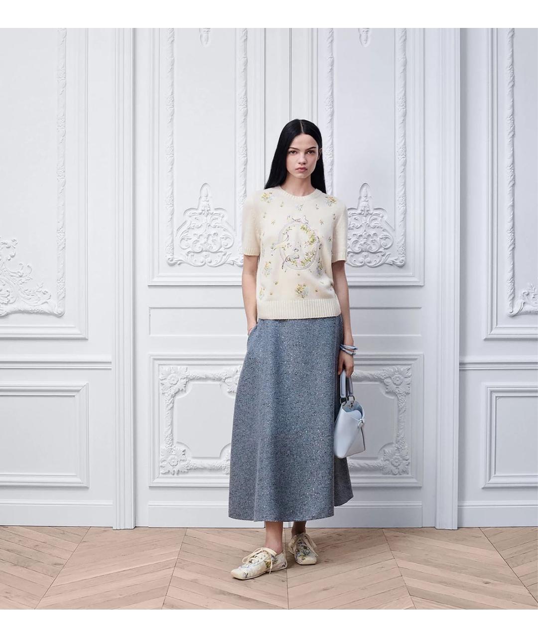 CHRISTIAN DIOR Голубая твидовая юбка миди, фото 2