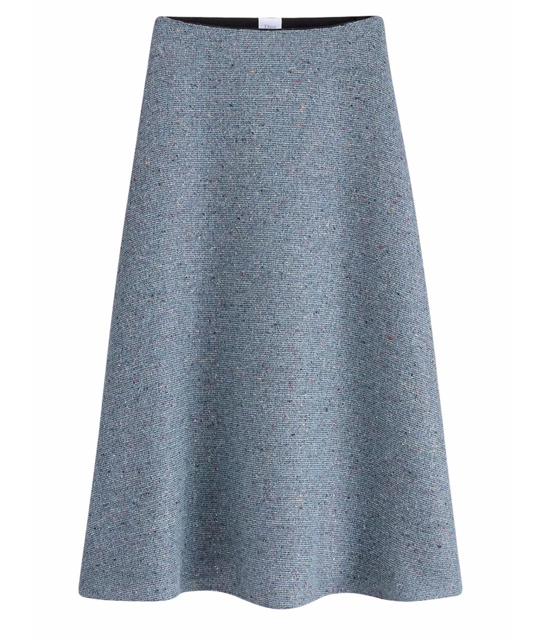CHRISTIAN DIOR Голубая твидовая юбка миди, фото 1