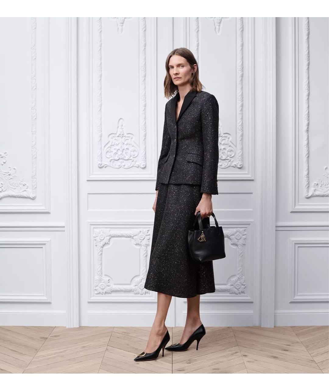 CHRISTIAN DIOR Черная твидовая юбка миди, фото 2