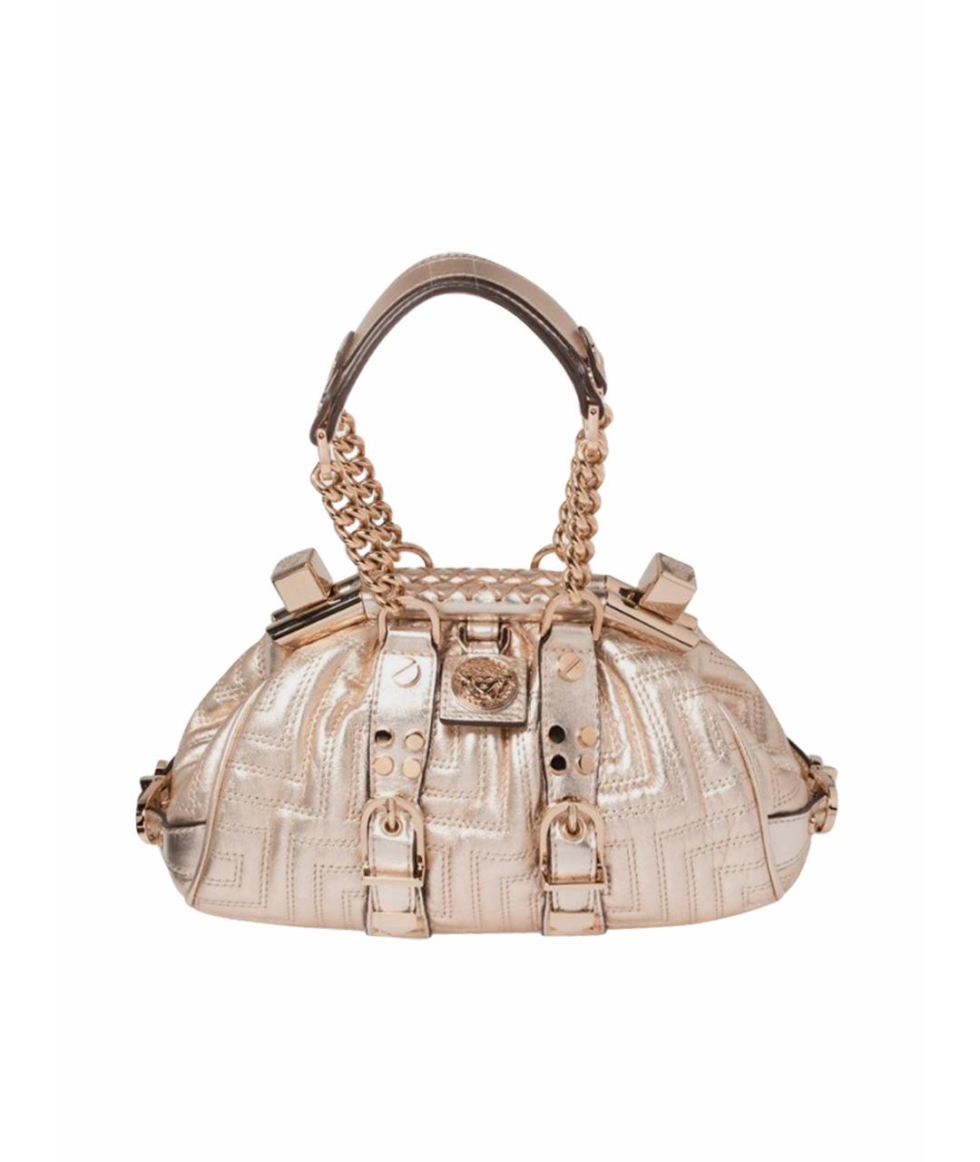 VERSACE Золотая кожаная сумка с короткими ручками, фото 1