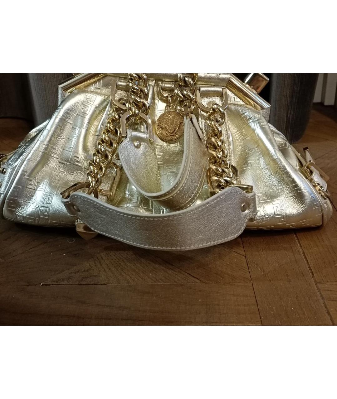VERSACE Золотая кожаная сумка с короткими ручками, фото 2