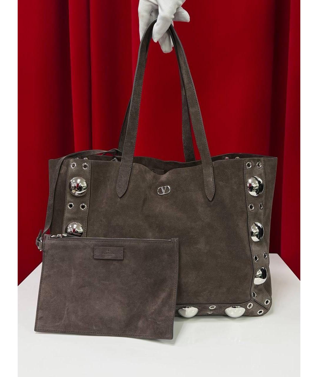 VALENTINO Коричневая замшевая сумка тоут, фото 7