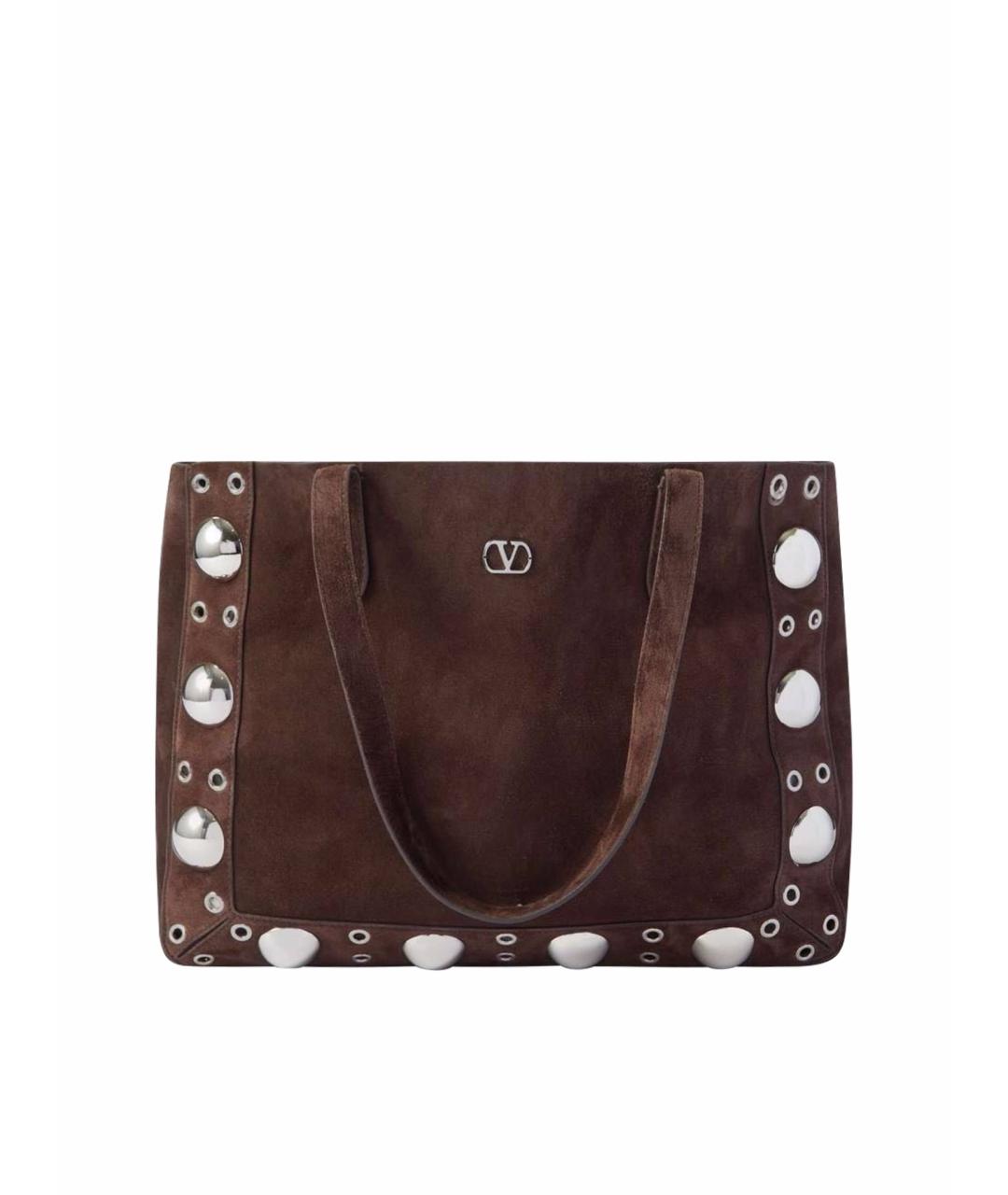 VALENTINO Коричневая замшевая сумка тоут, фото 1
