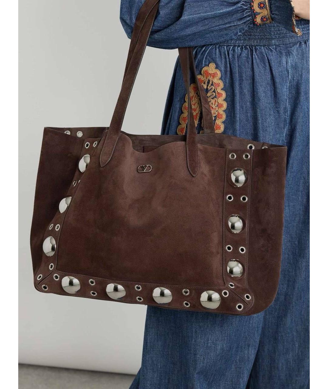 VALENTINO Коричневая замшевая сумка тоут, фото 3