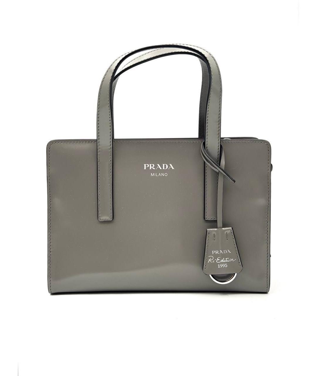 PRADA Серая кожаная сумка с короткими ручками, фото 8