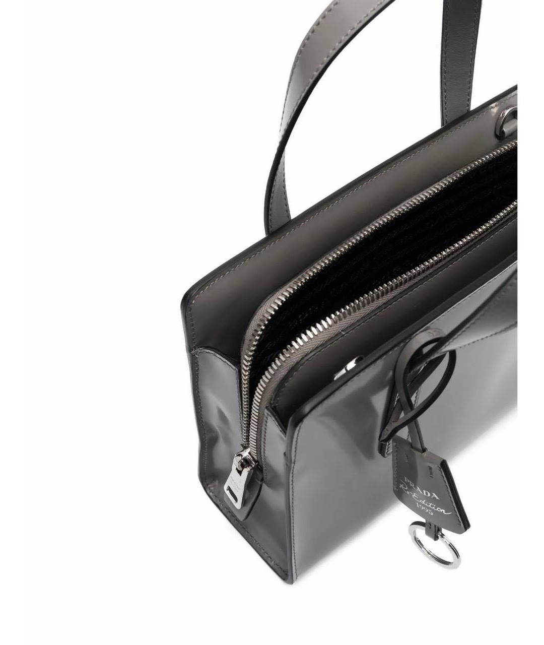 PRADA Серая кожаная сумка с короткими ручками, фото 5