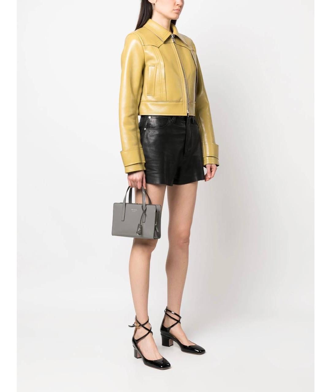 PRADA Серая кожаная сумка с короткими ручками, фото 3