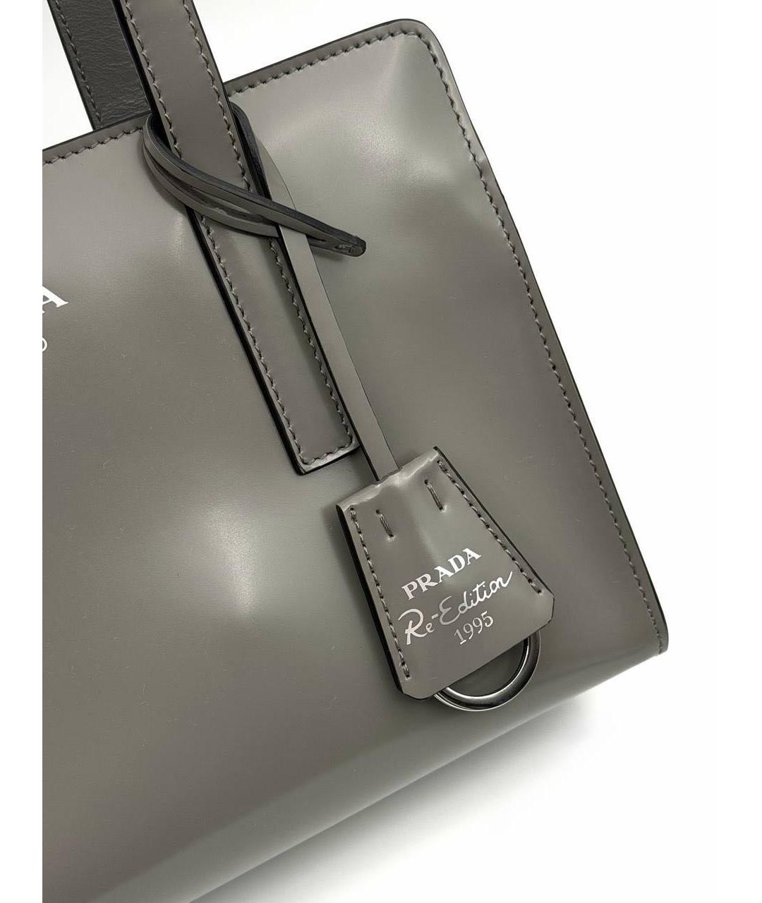 PRADA Серая кожаная сумка с короткими ручками, фото 4