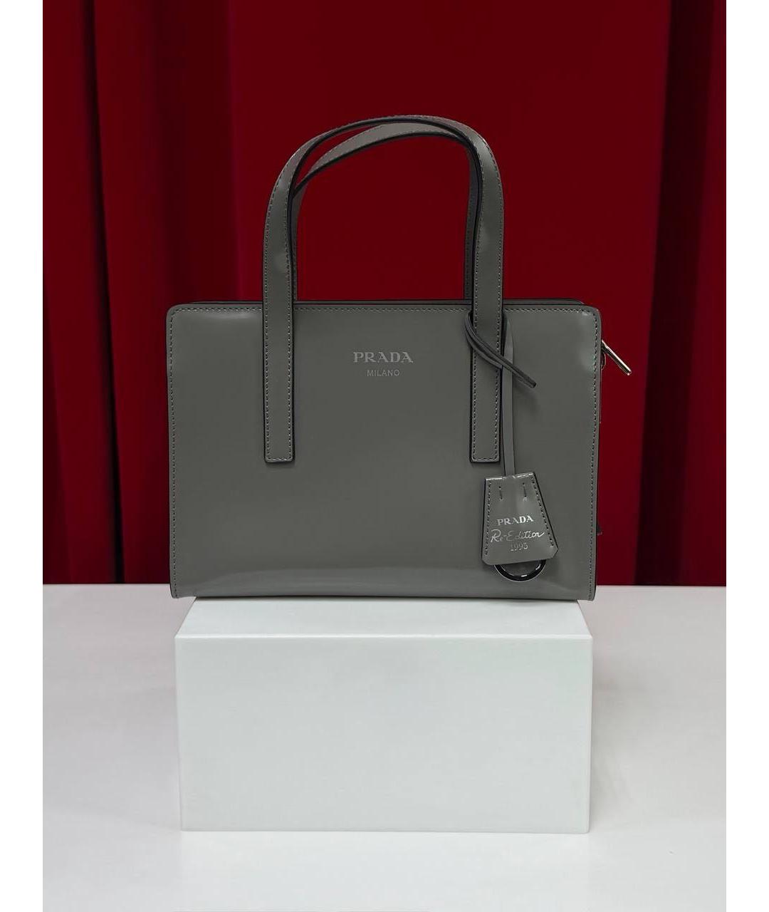 PRADA Серая кожаная сумка с короткими ручками, фото 6