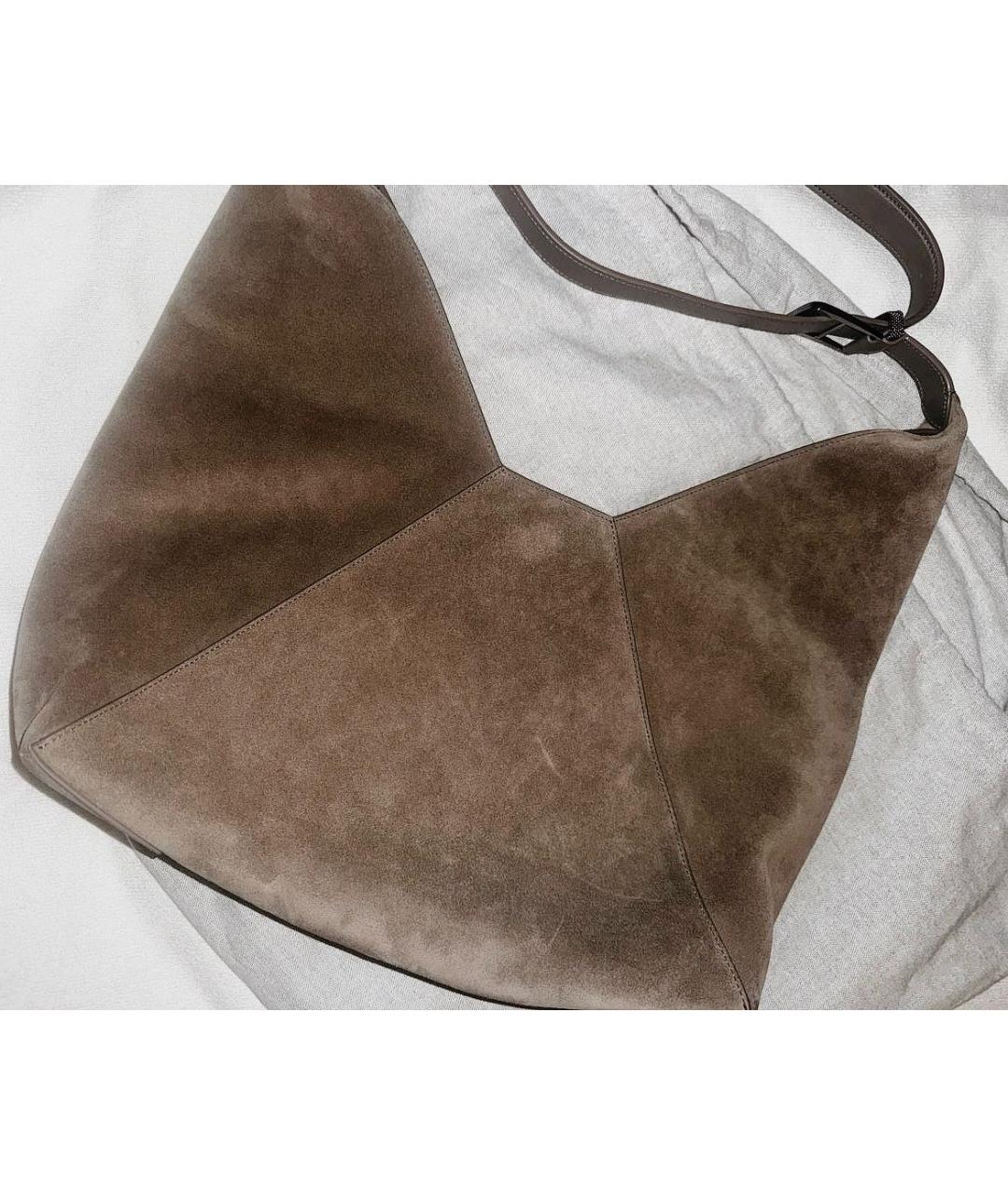 BRUNELLO CUCINELLI Бежевая замшевая сумка через плечо, фото 3