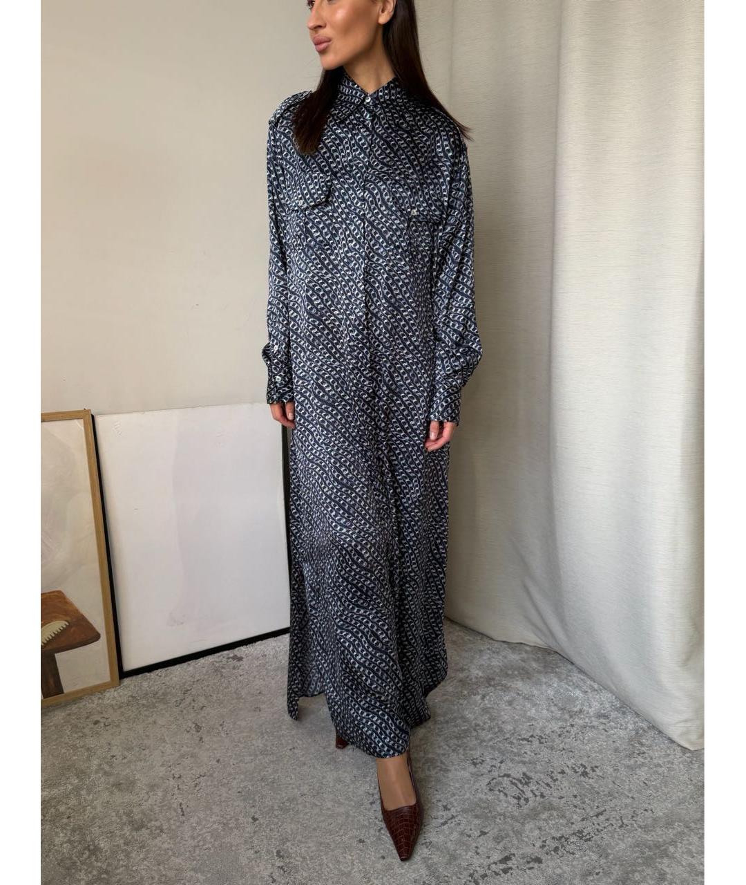 KITON Темно-синее атласное вечернее платье, фото 5