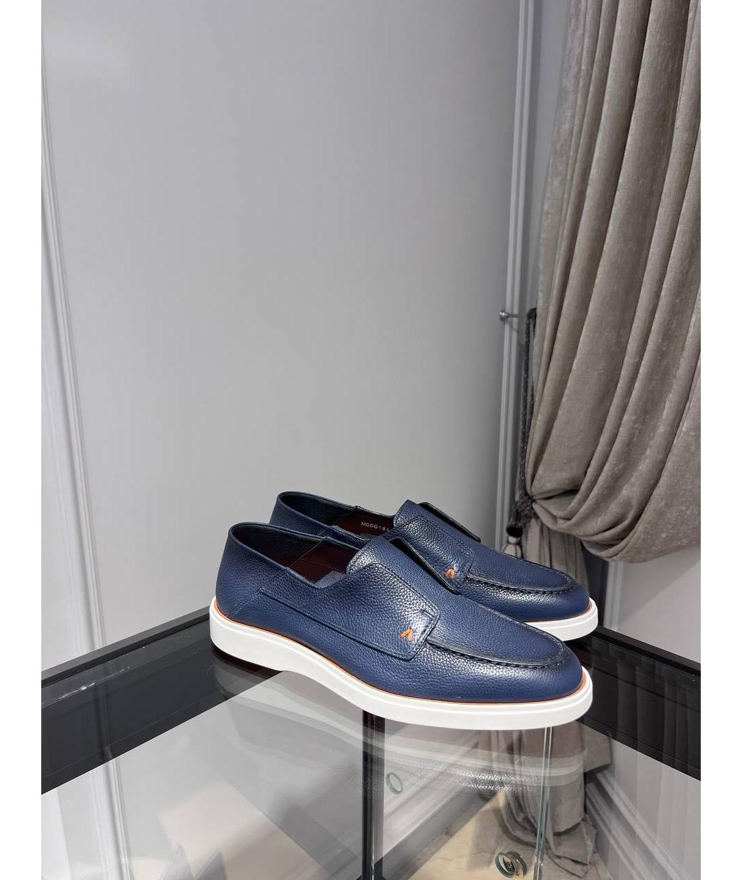SANTONI Синие кожаные лоферы, фото 2