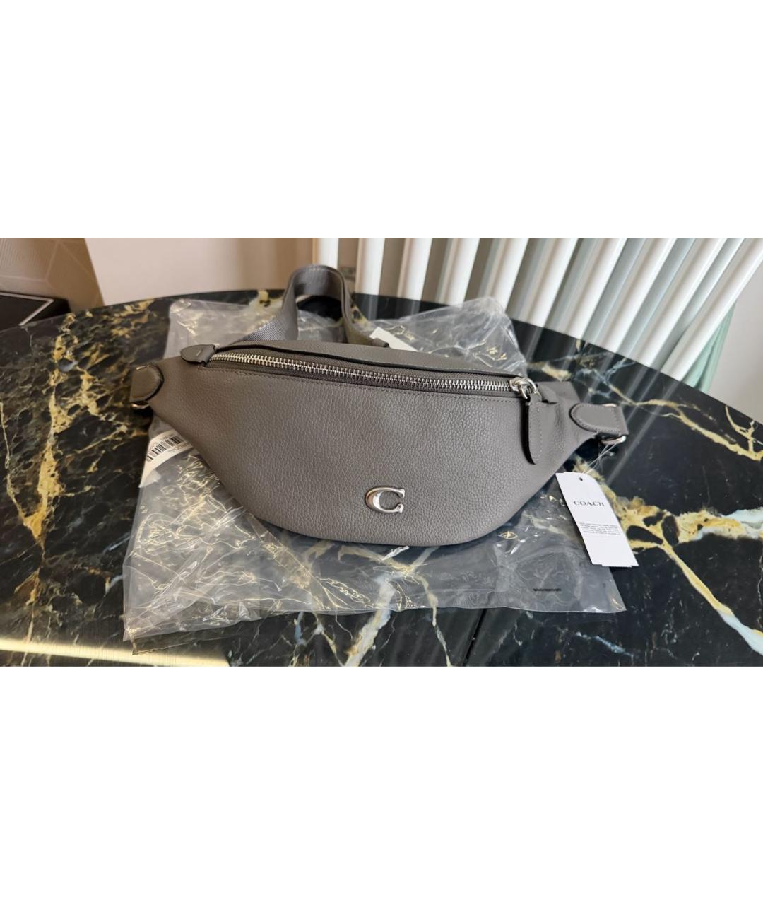 COACH Серая кожаная поясная сумка, фото 2