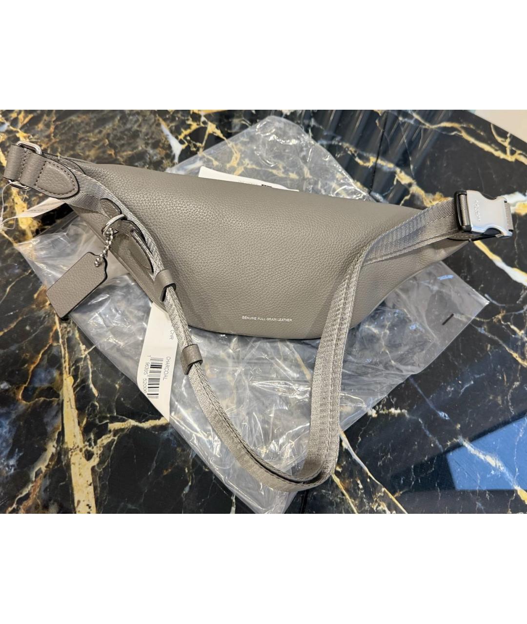 COACH Серая кожаная поясная сумка, фото 4