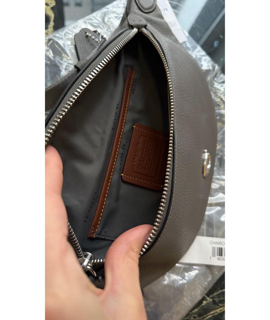 COACH Серая кожаная поясная сумка, фото 3