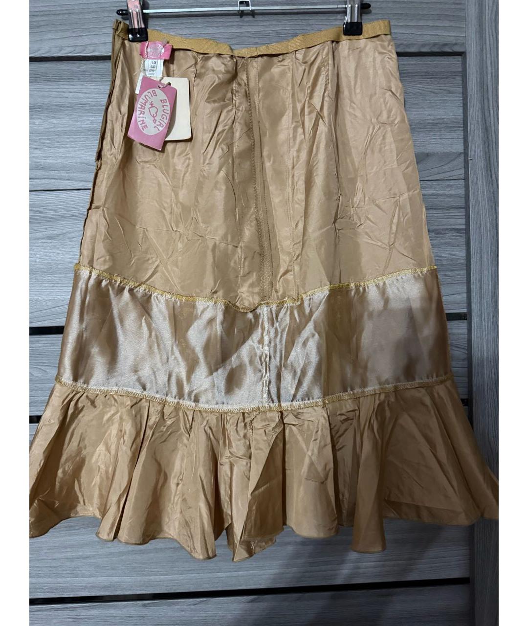 BLUMARINE Золотая шелковая юбка миди, фото 3