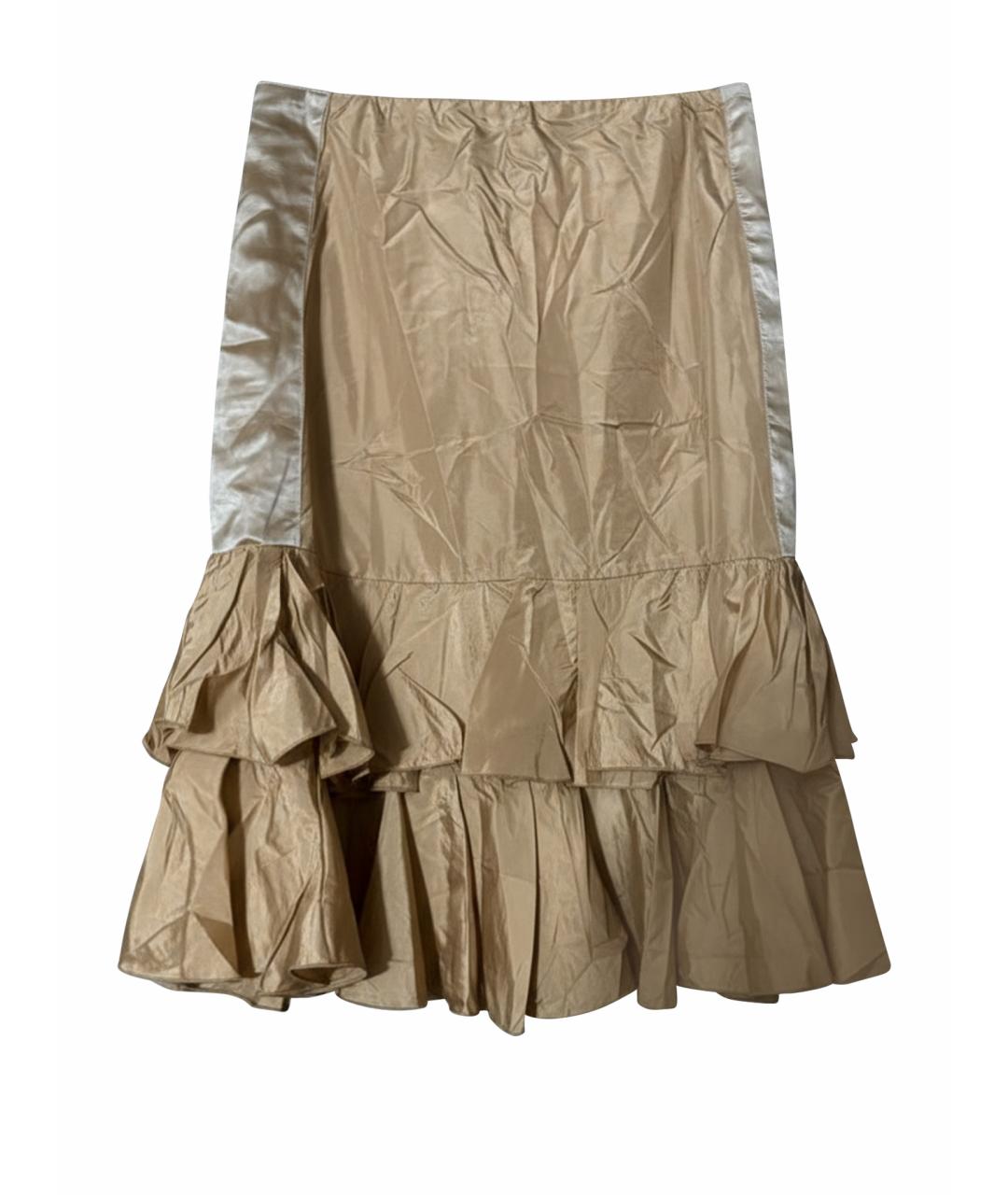 BLUMARINE Золотая шелковая юбка миди, фото 1