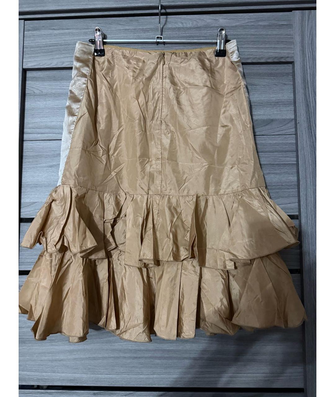 BLUMARINE Золотая шелковая юбка миди, фото 2