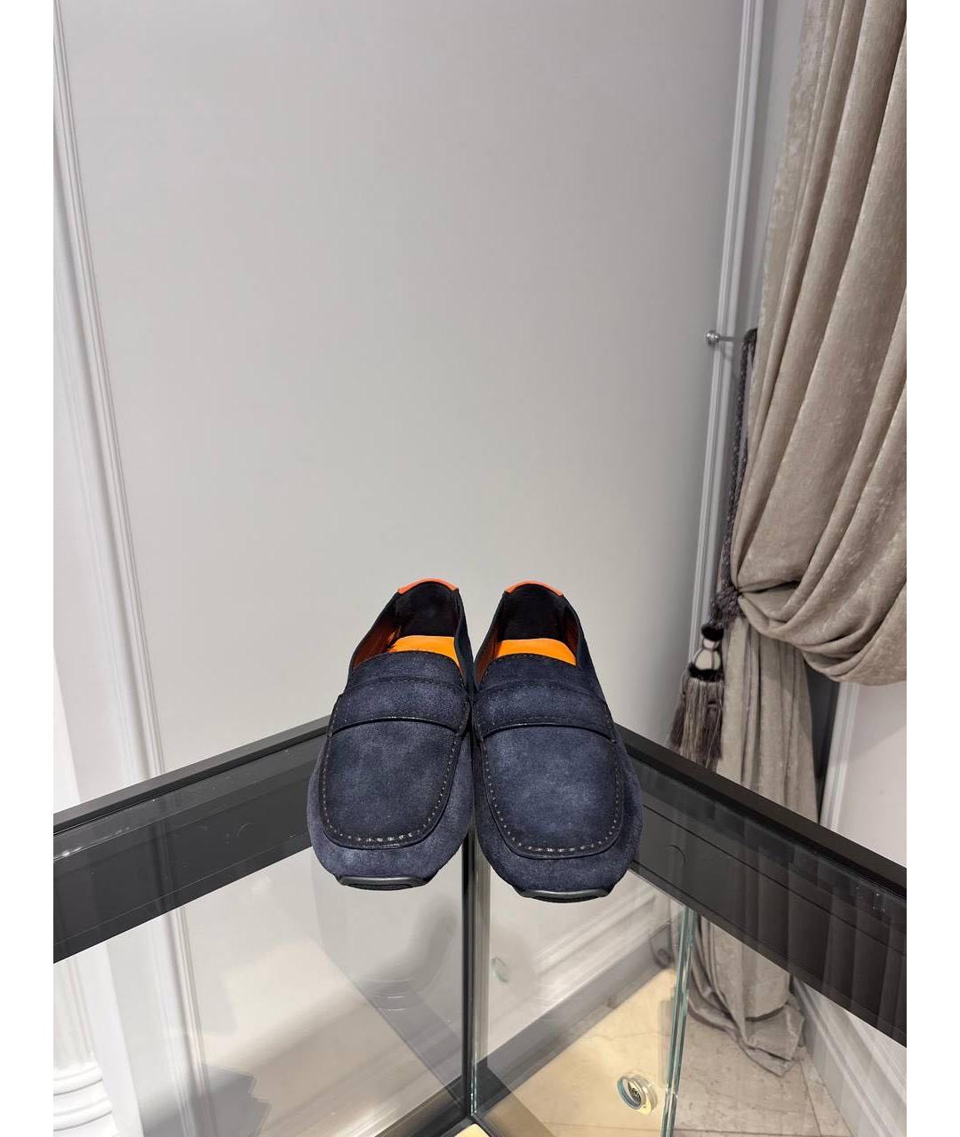 SANTONI Темно-синие замшевые мокасины, фото 3