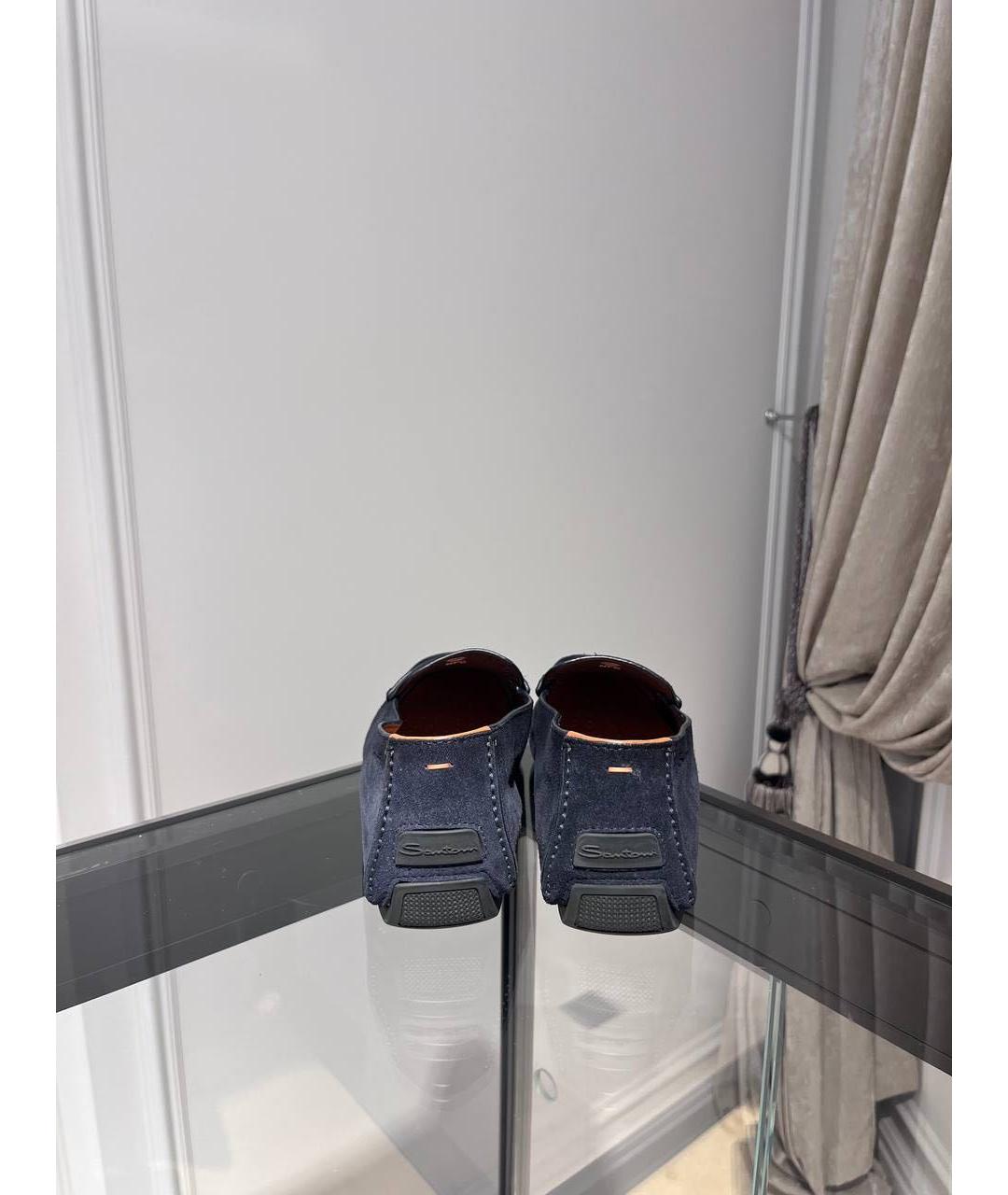 SANTONI Темно-синие замшевые мокасины, фото 4