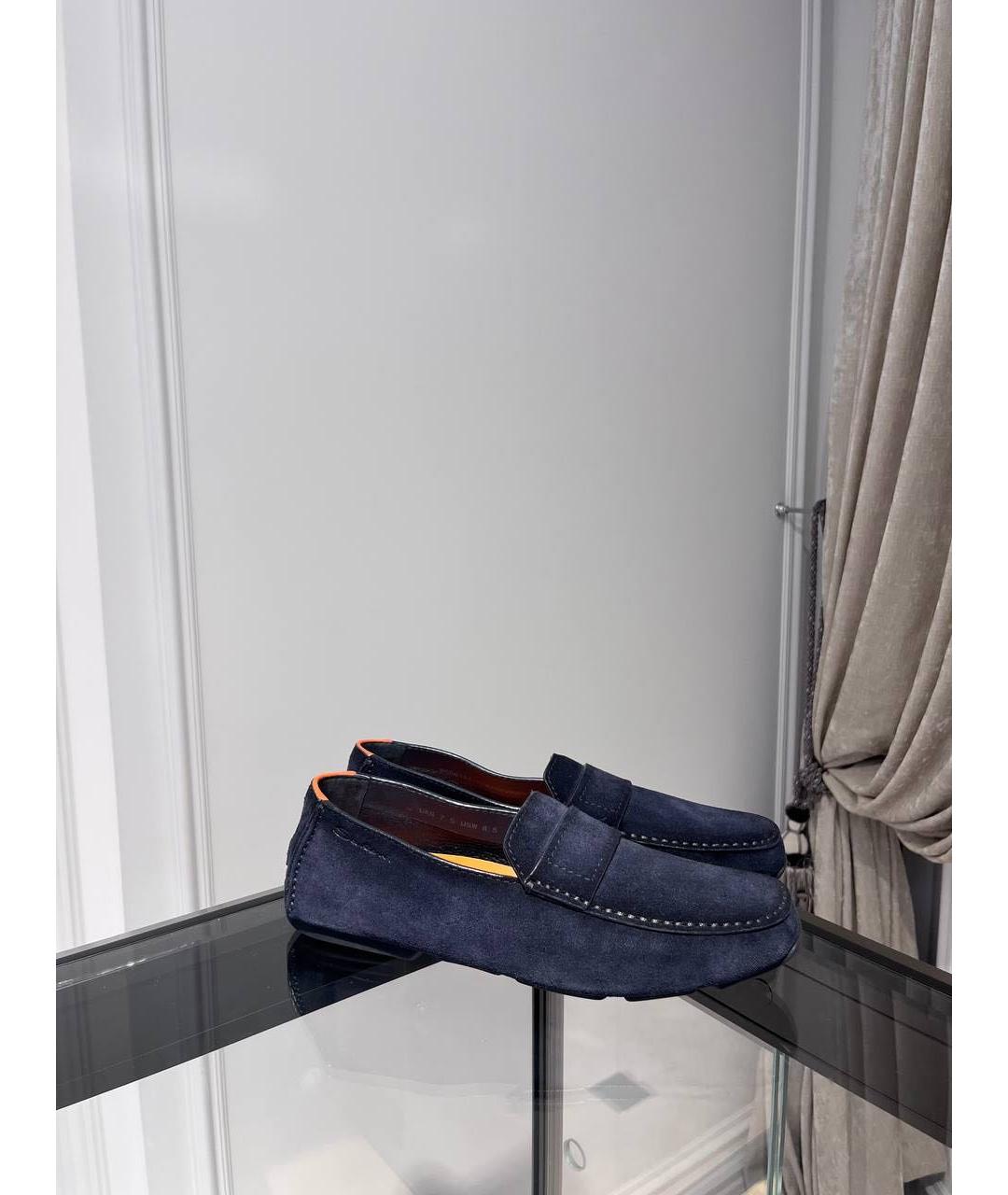 SANTONI Темно-синие замшевые мокасины, фото 2