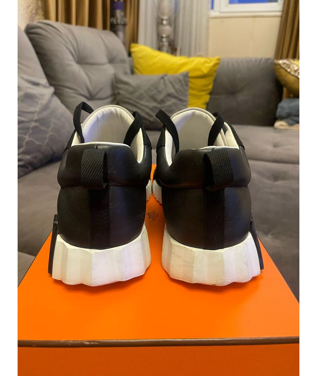 HERMES Черные кожаные кроссовки, фото 4