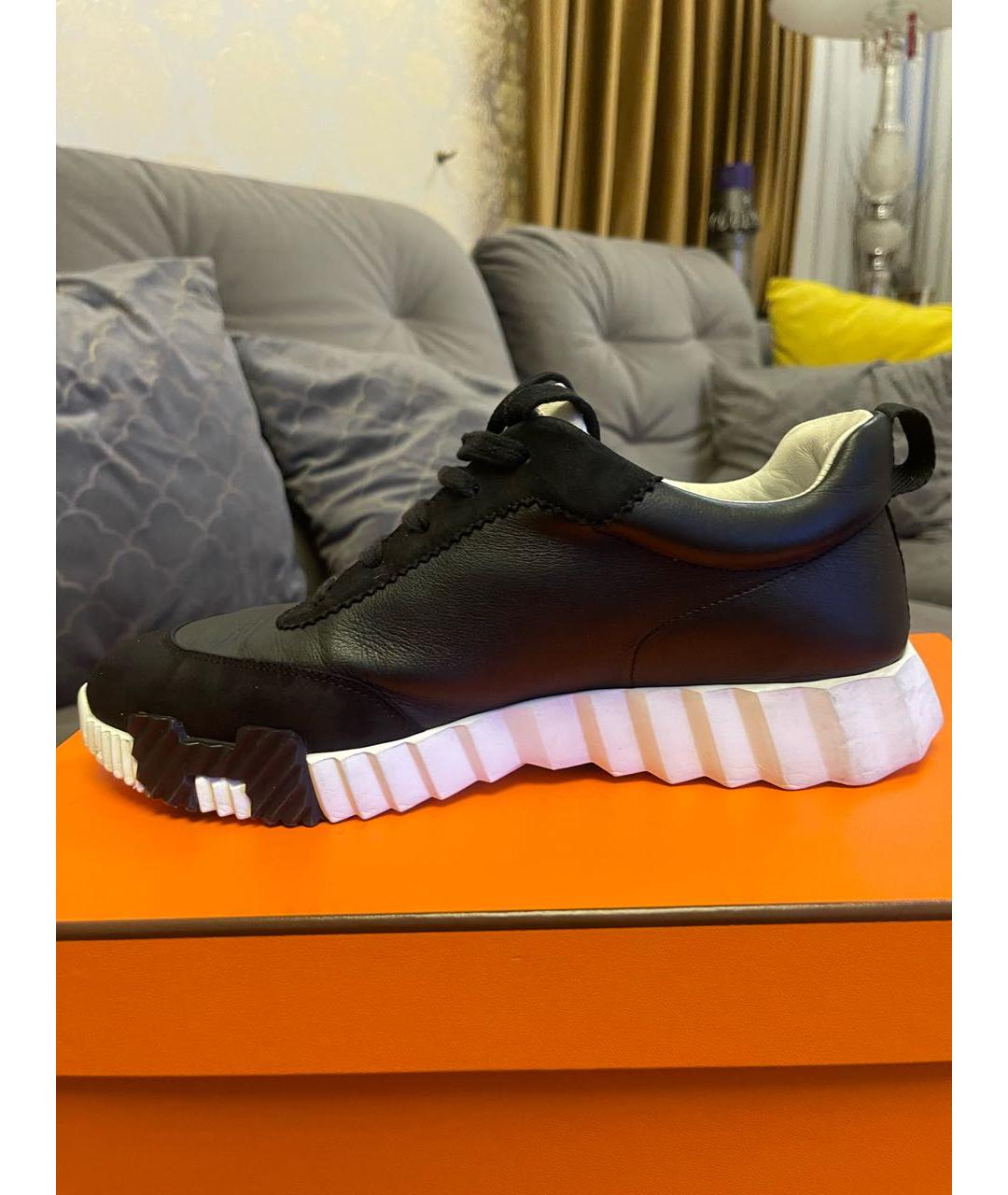 HERMES Черные кожаные кроссовки, фото 8