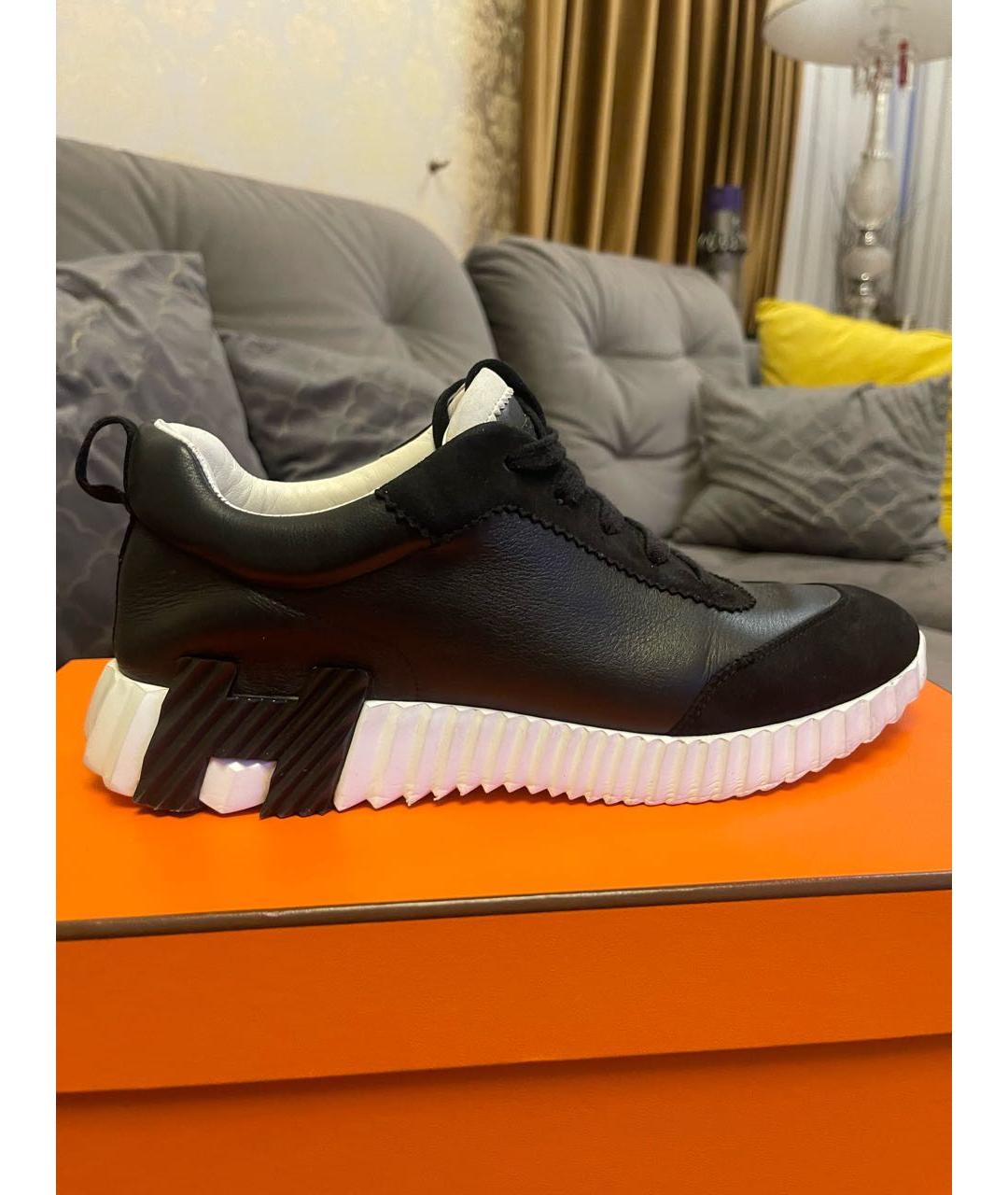 HERMES Черные кожаные кроссовки, фото 9
