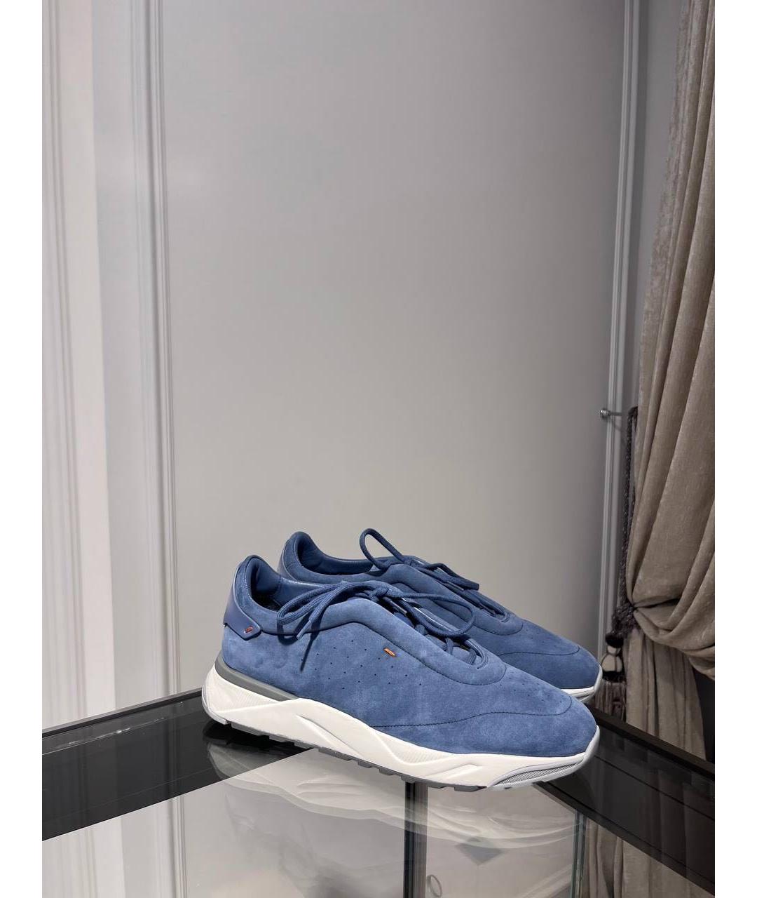 SANTONI Синие замшевые низкие кроссовки / кеды, фото 4