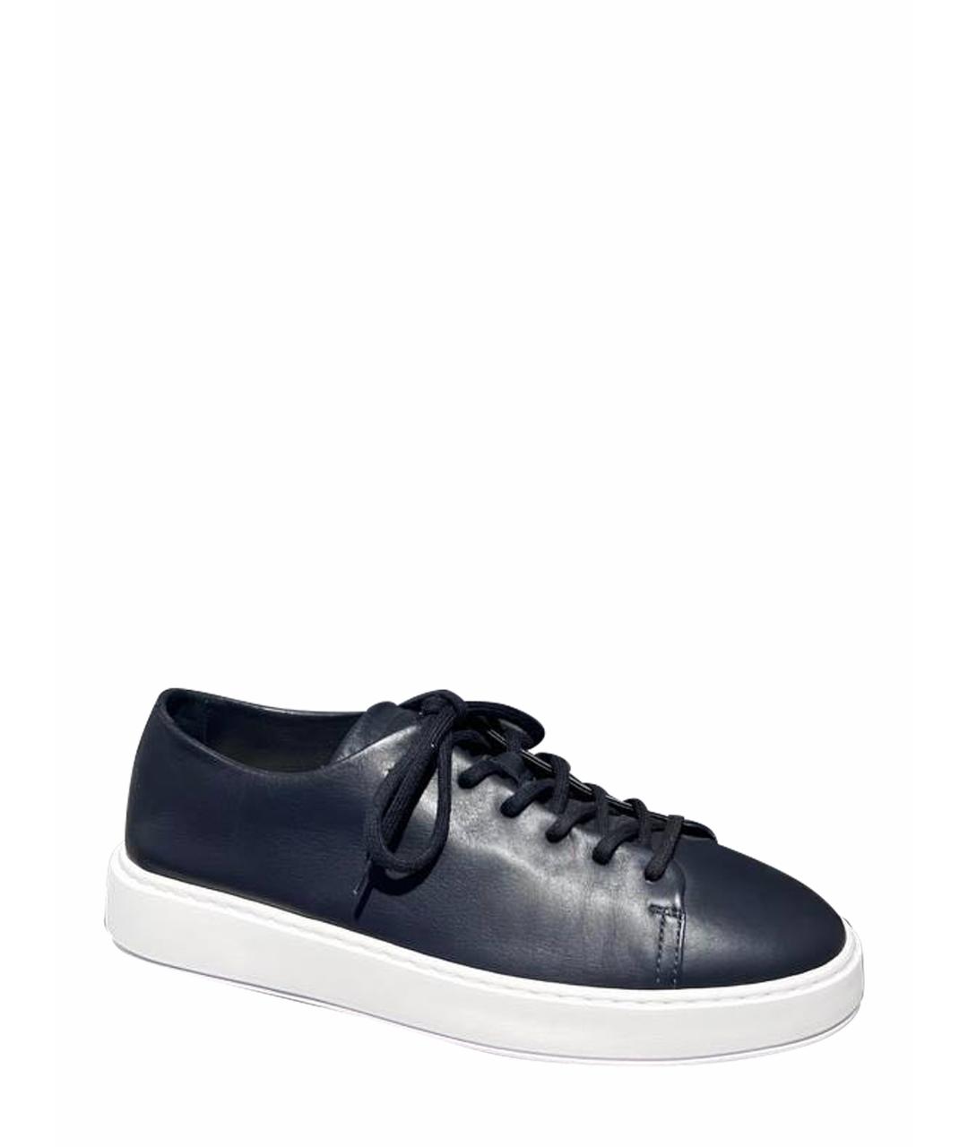 SANTONI Черные кожаные низкие кроссовки / кеды, фото 1