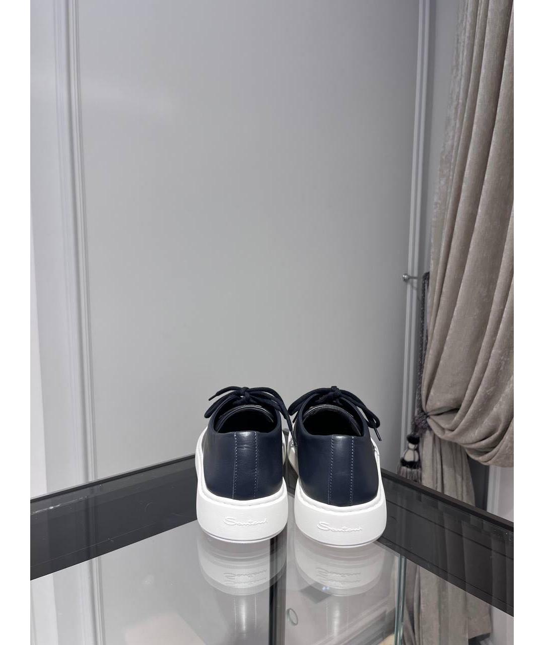 SANTONI Черные кожаные низкие кроссовки / кеды, фото 3