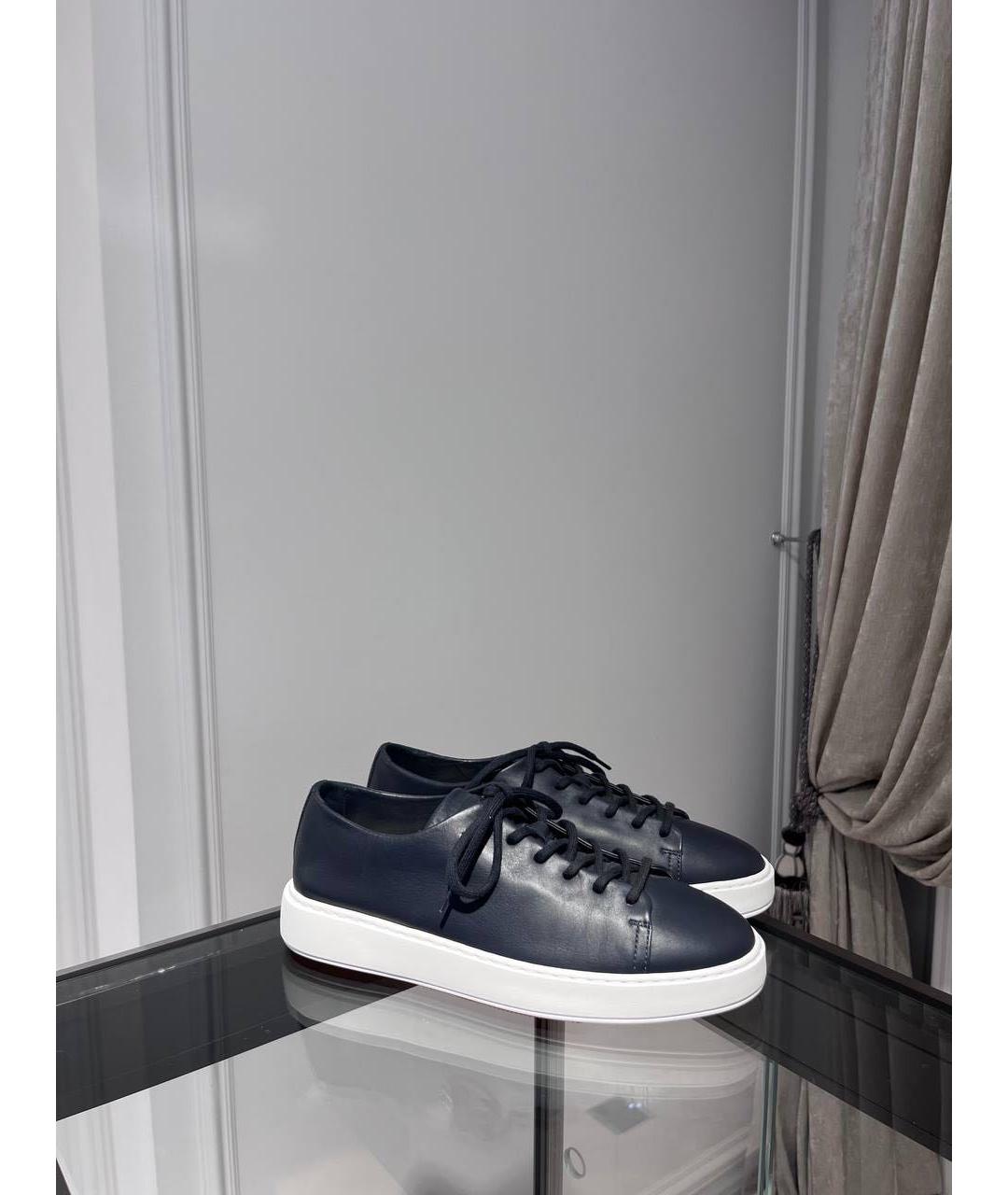 SANTONI Черные кожаные низкие кроссовки / кеды, фото 4