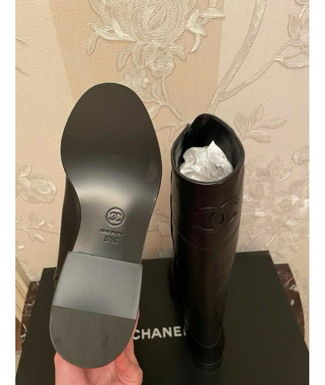 CHANEL Черные кожаные сапоги, фото 3