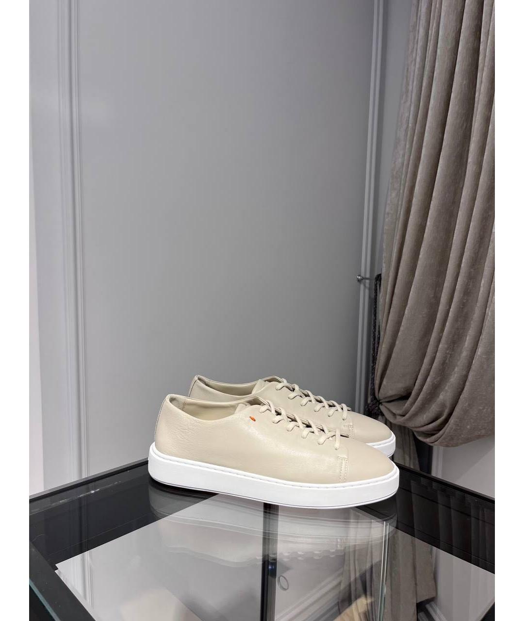 SANTONI Бежевые кожаные низкие кроссовки / кеды, фото 2