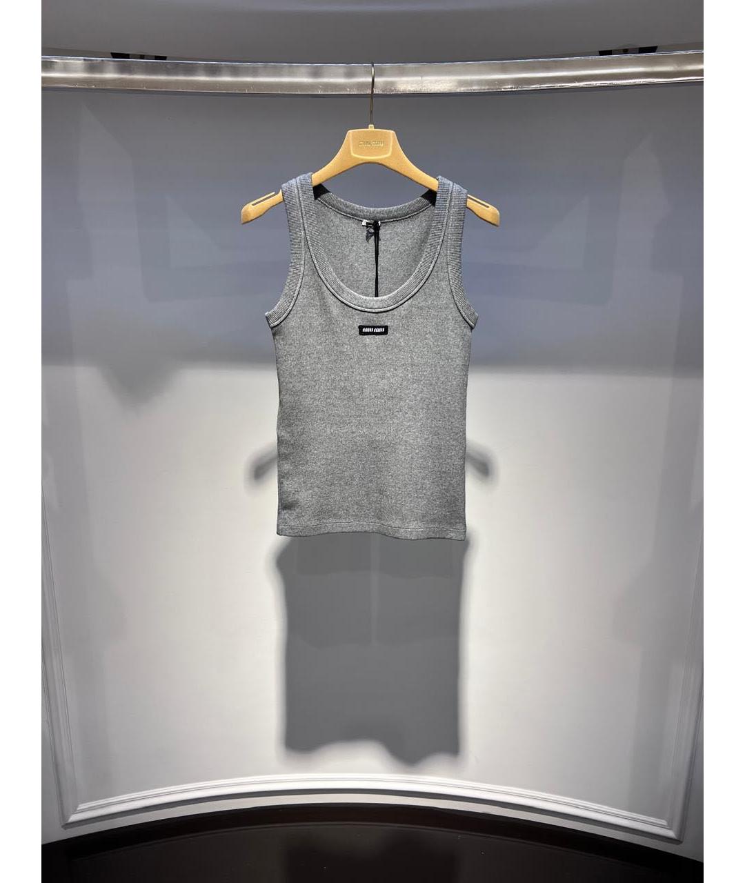 MIU MIU Серая хлопковая майка, фото 2