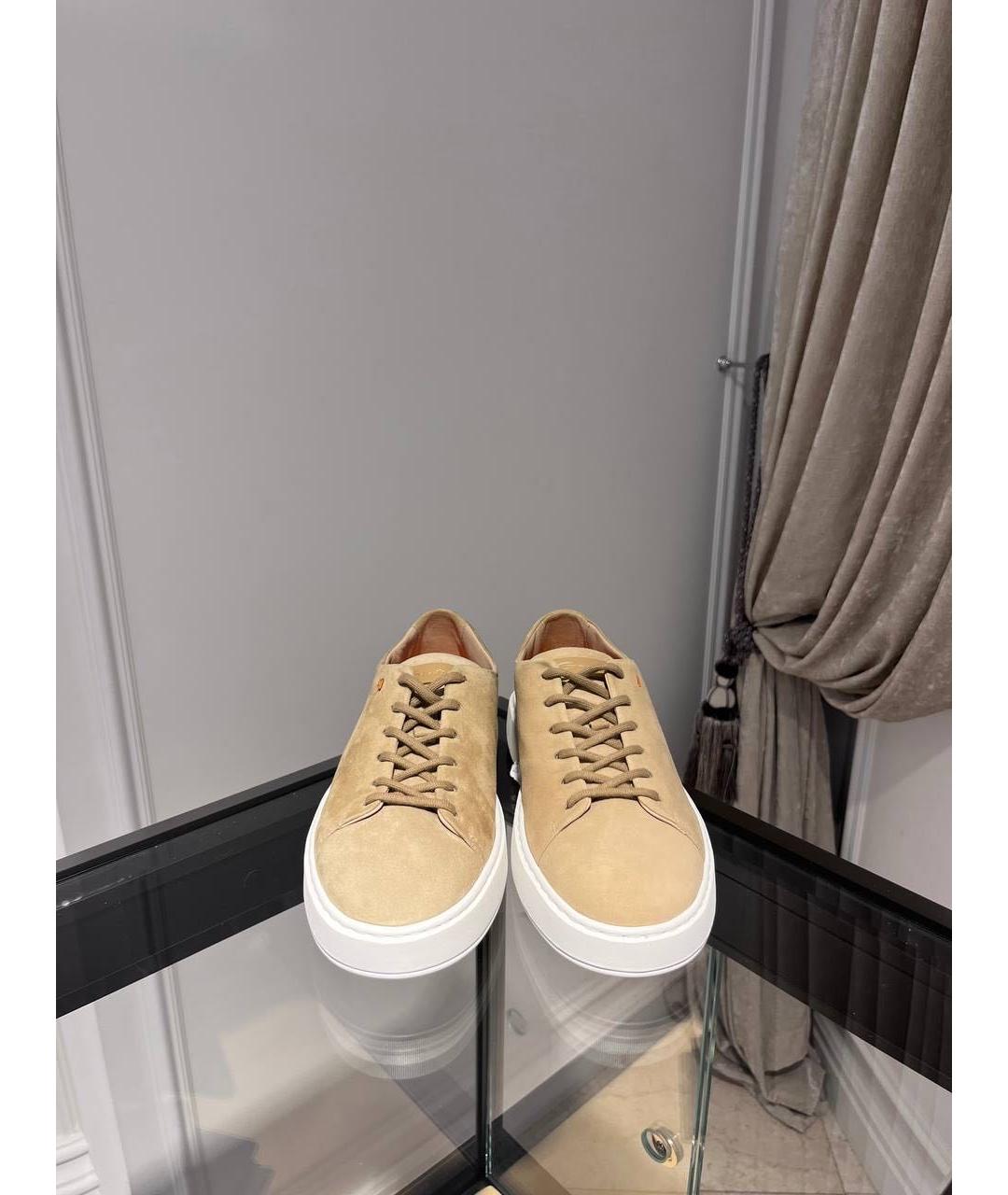 SANTONI Бежевые замшевые низкие кроссовки / кеды, фото 3