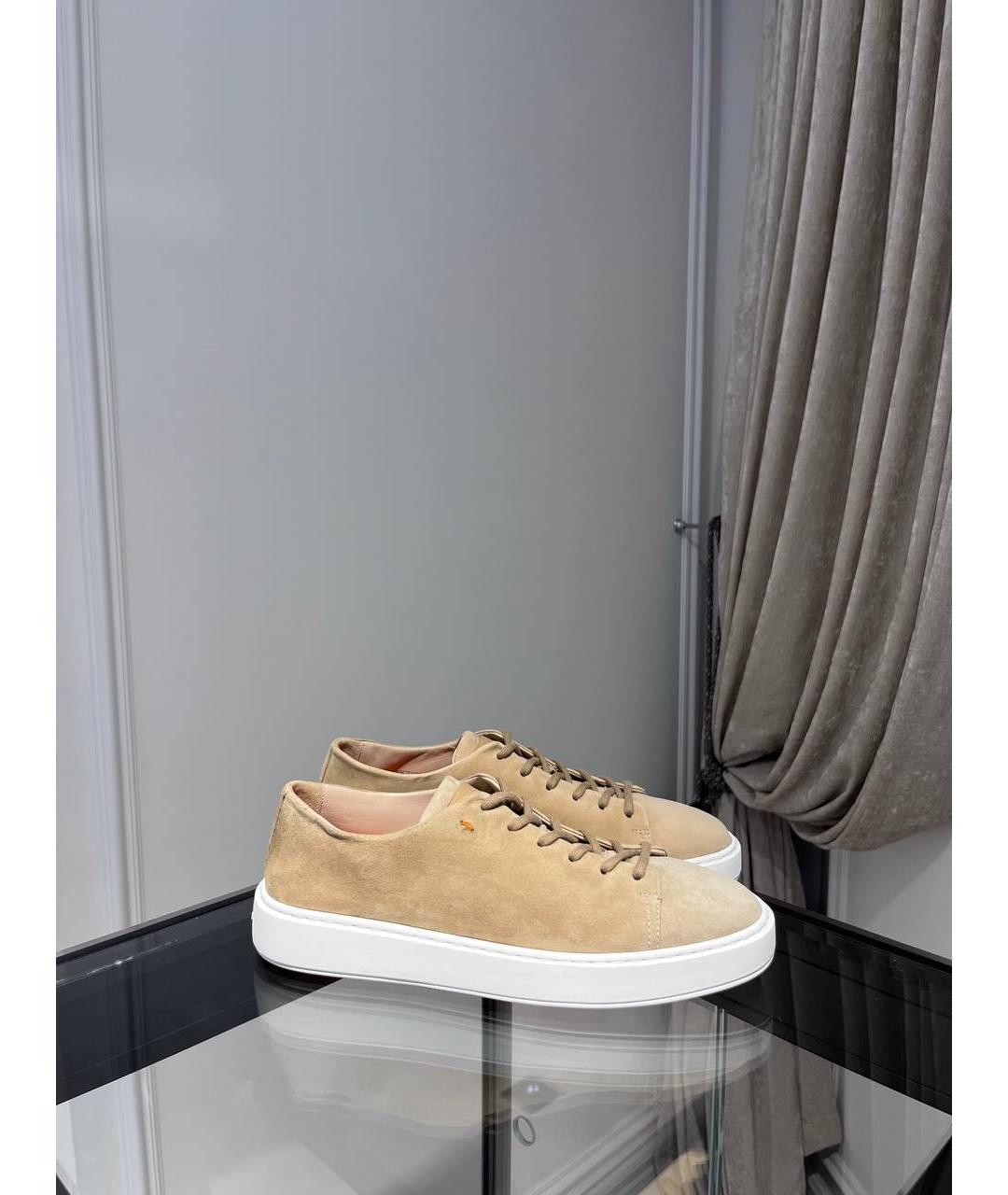 SANTONI Бежевые замшевые низкие кроссовки / кеды, фото 2