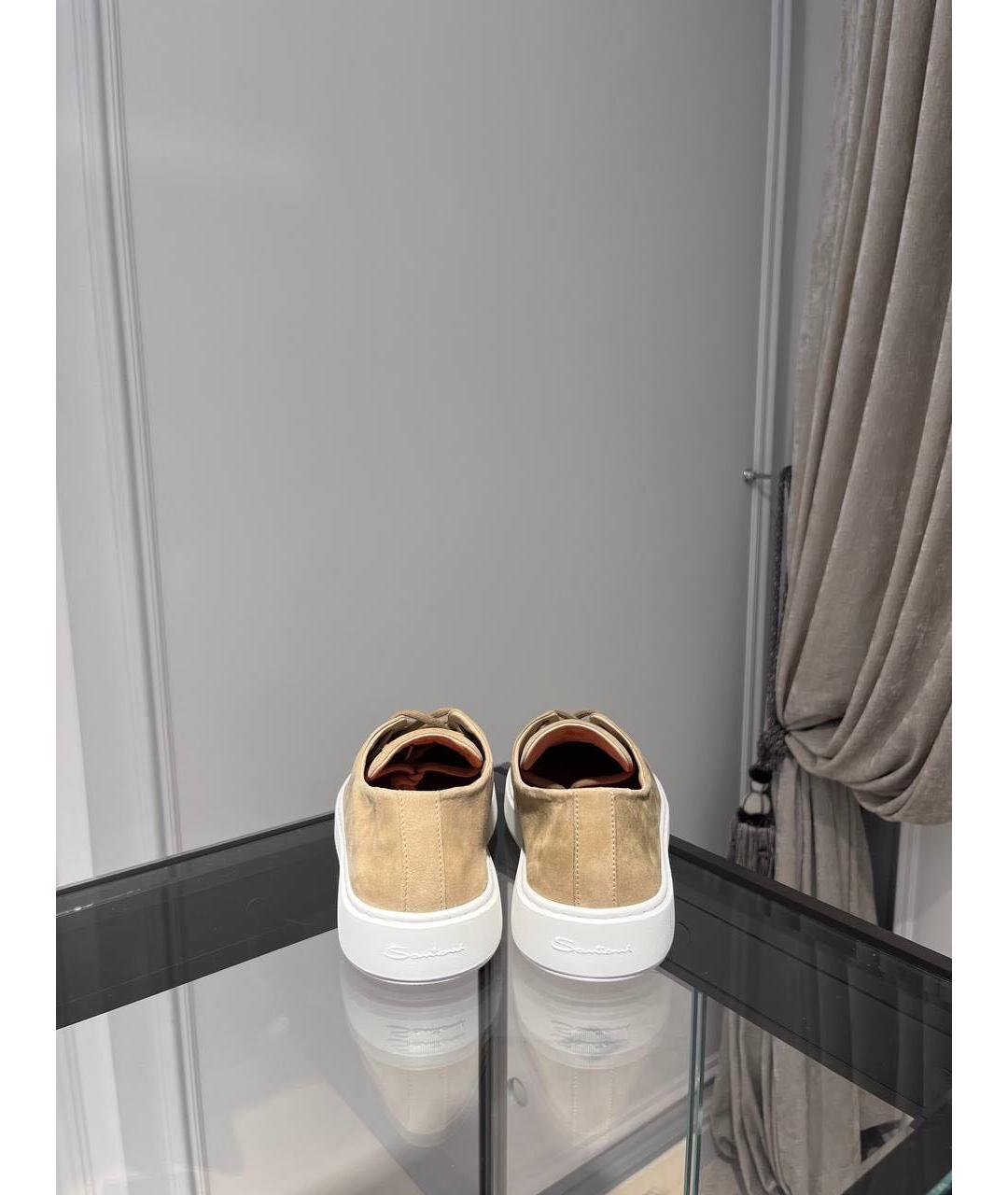 SANTONI Бежевые замшевые низкие кроссовки / кеды, фото 4