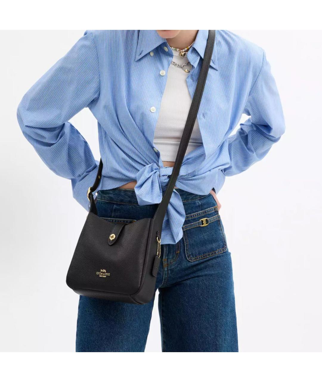 COACH Черная кожаная сумка через плечо, фото 4