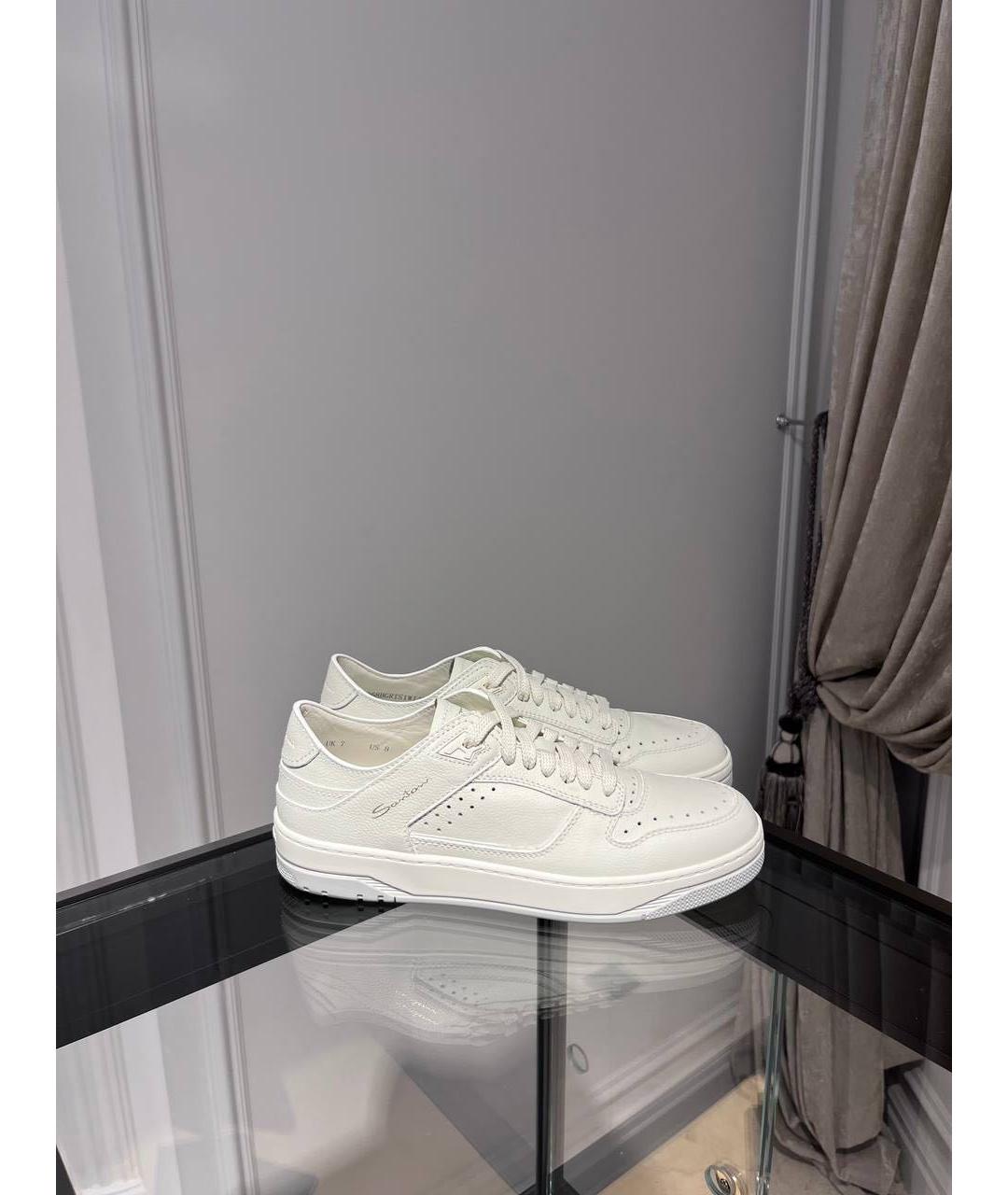 SANTONI Белые кожаные слипоны, фото 4