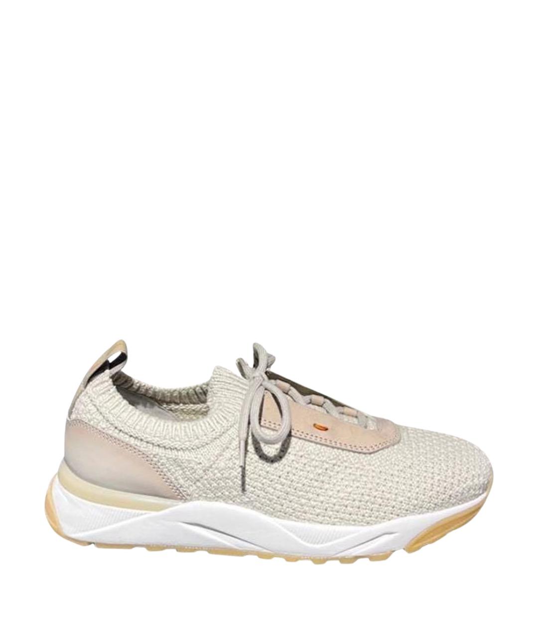 SANTONI Бежевые текстильные низкие кроссовки / кеды, фото 1