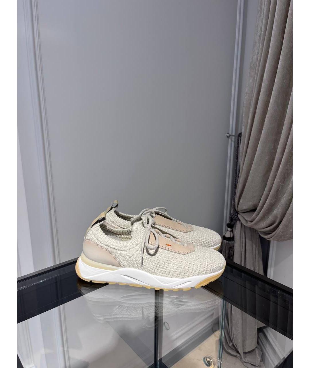 SANTONI Бежевые текстильные низкие кроссовки / кеды, фото 4