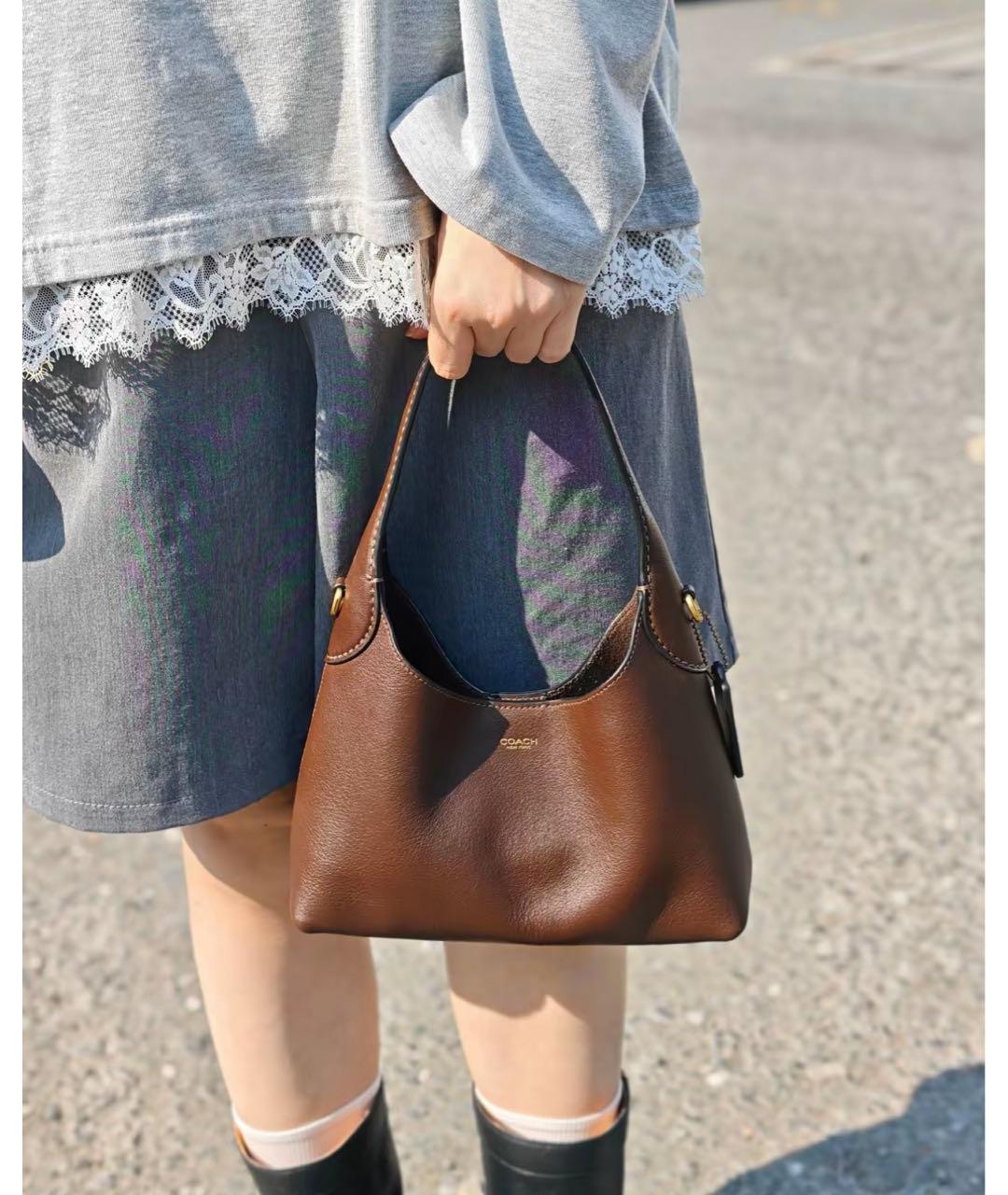 COACH Коричневая кожаная сумка через плечо, фото 5