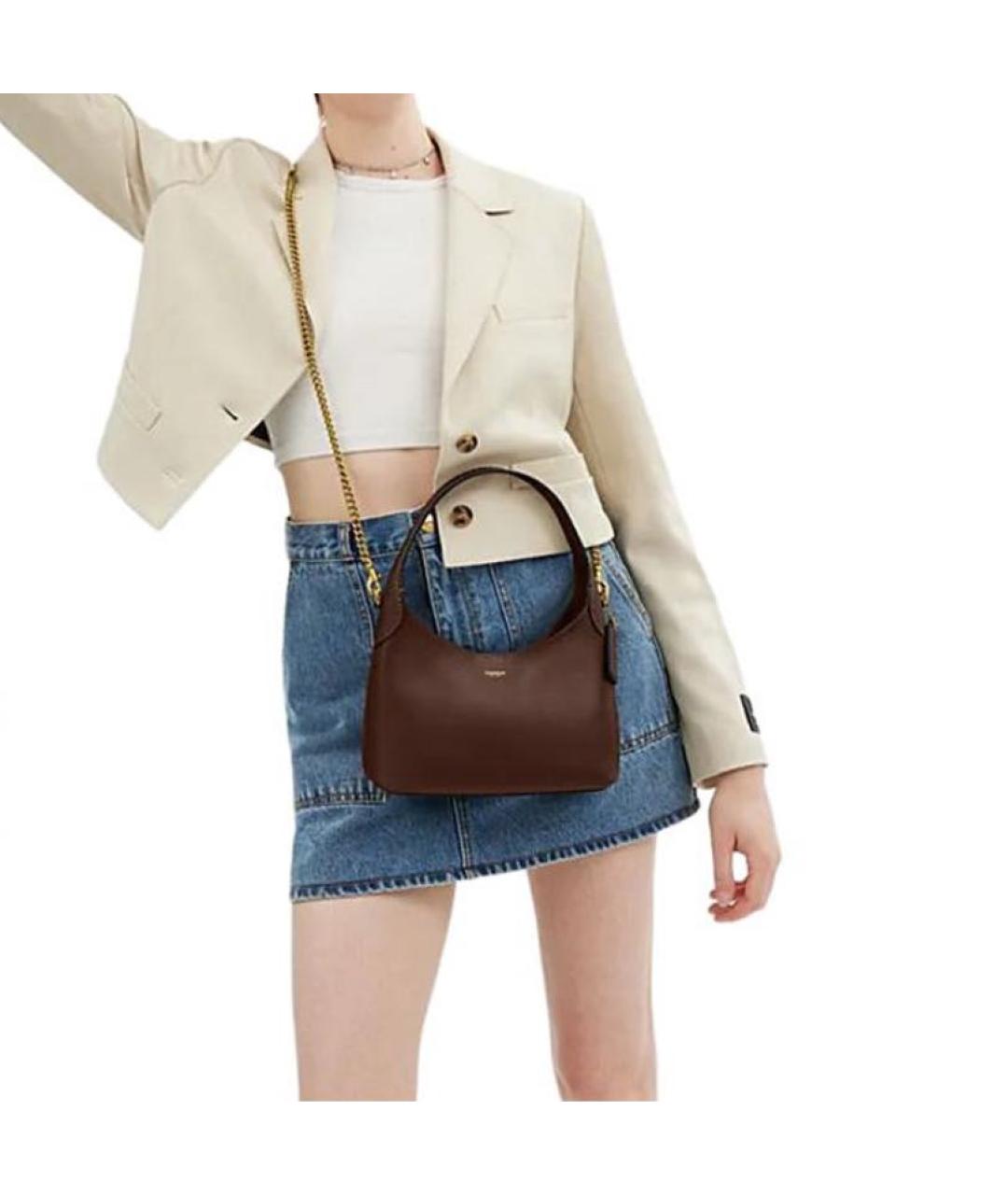 COACH Коричневая кожаная сумка через плечо, фото 4