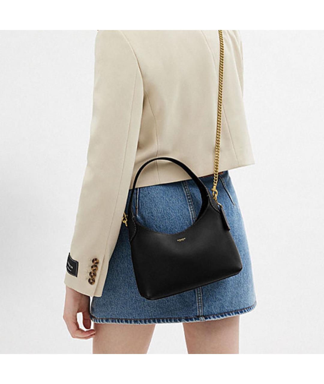 COACH Черная кожаная сумка через плечо, фото 5