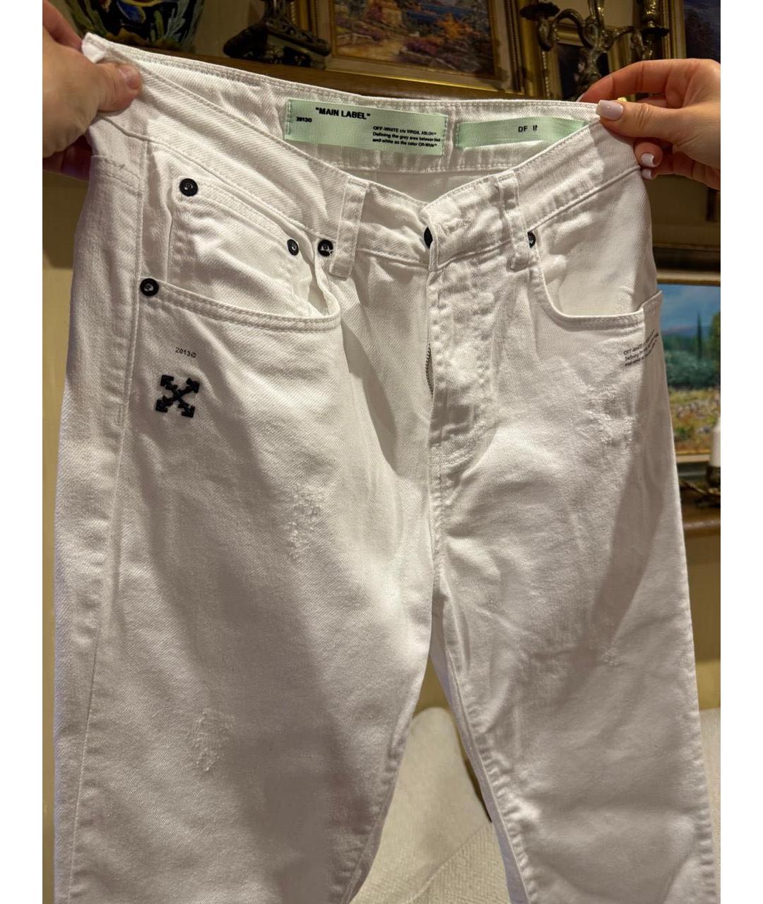 OFF-WHITE Белые хлопко-эластановые джинсы слим, фото 7