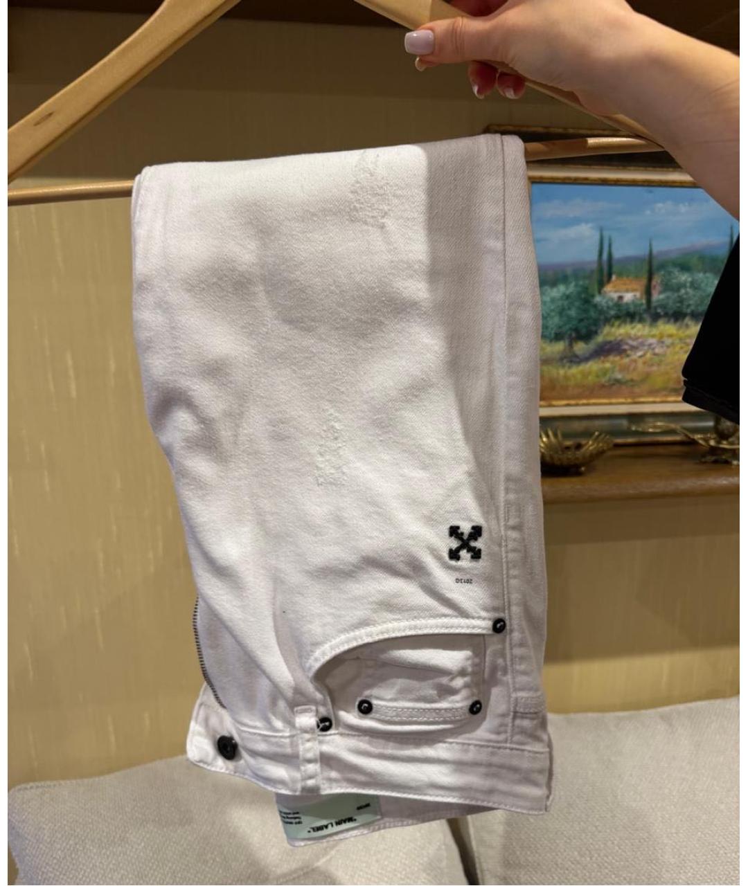 OFF-WHITE Белые хлопко-эластановые джинсы слим, фото 8